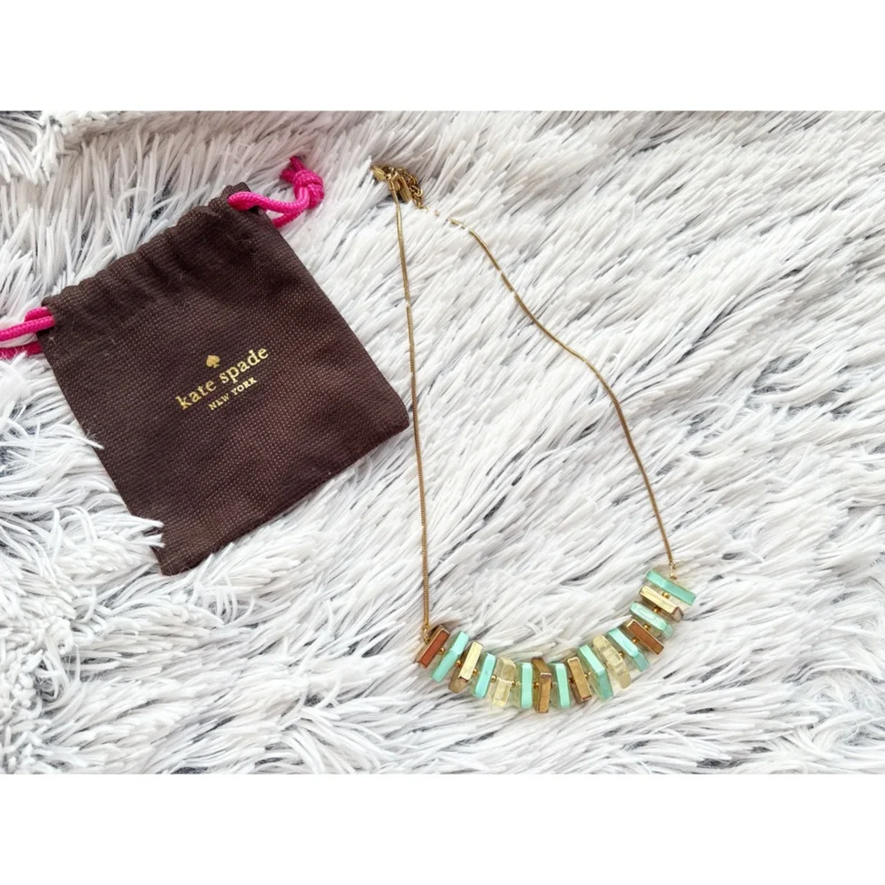 Kate Spade Statement‎ Necklace with Green and Gold Tiles